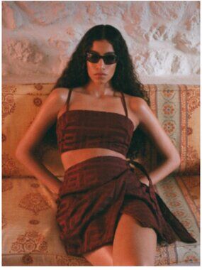 OAS Burgundy Terrace Cove Wrap Skirt and Top Size M